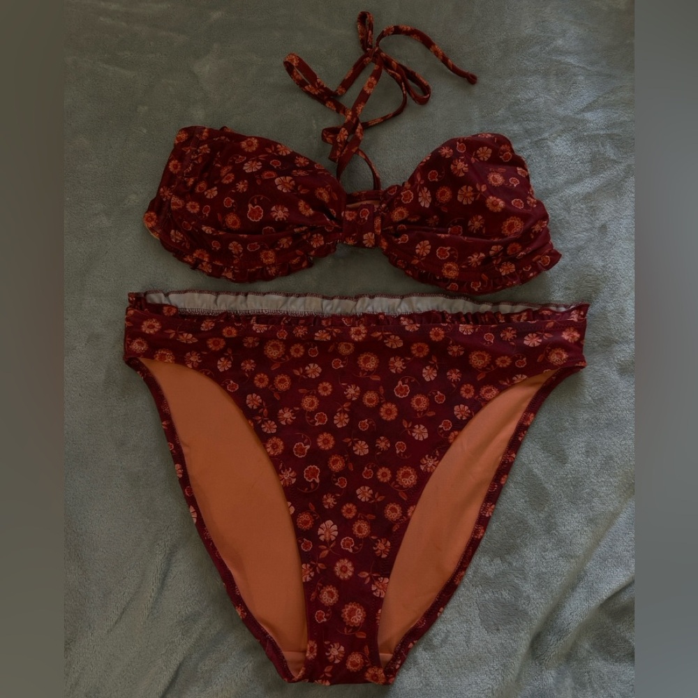 Old Navy Burgundy and Orange Floral Bikini